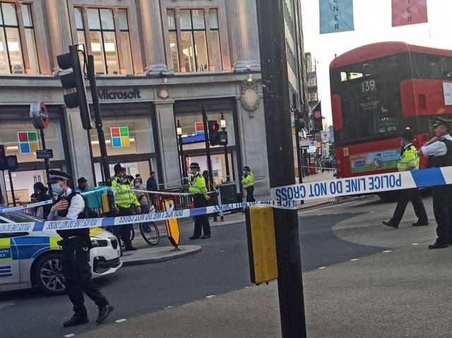 <p>The Metropolitan Police were called to reports of a man stabbed outside the Microsoft store in Oxford Circus on Thursday</p>