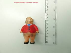 The toy novelty keyring, which is 8cm tall, was found at the scene during the initial forensic examination