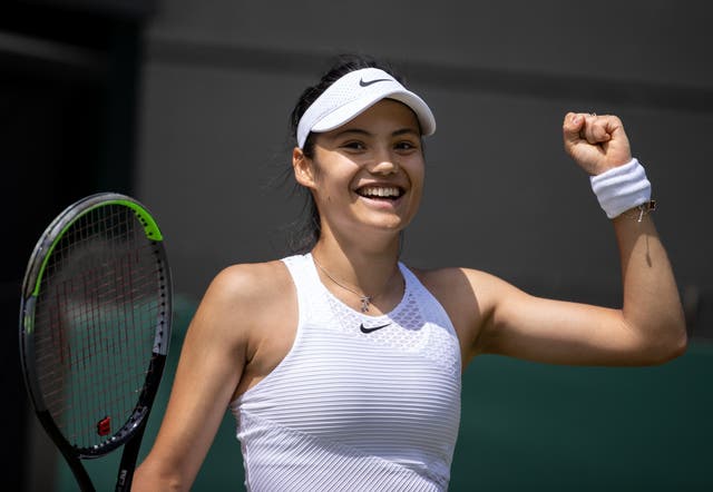 <p>Emma Raducanu celebrates at Wimbledon</p>