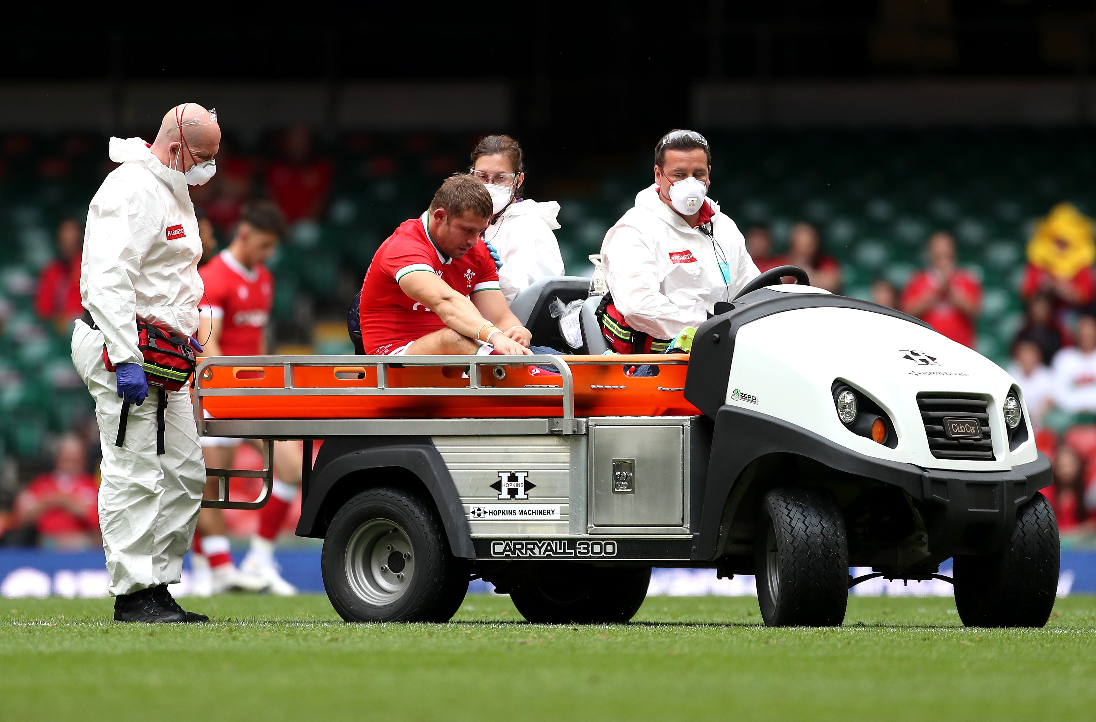 Leigh Halfpenny is taken off the pitch