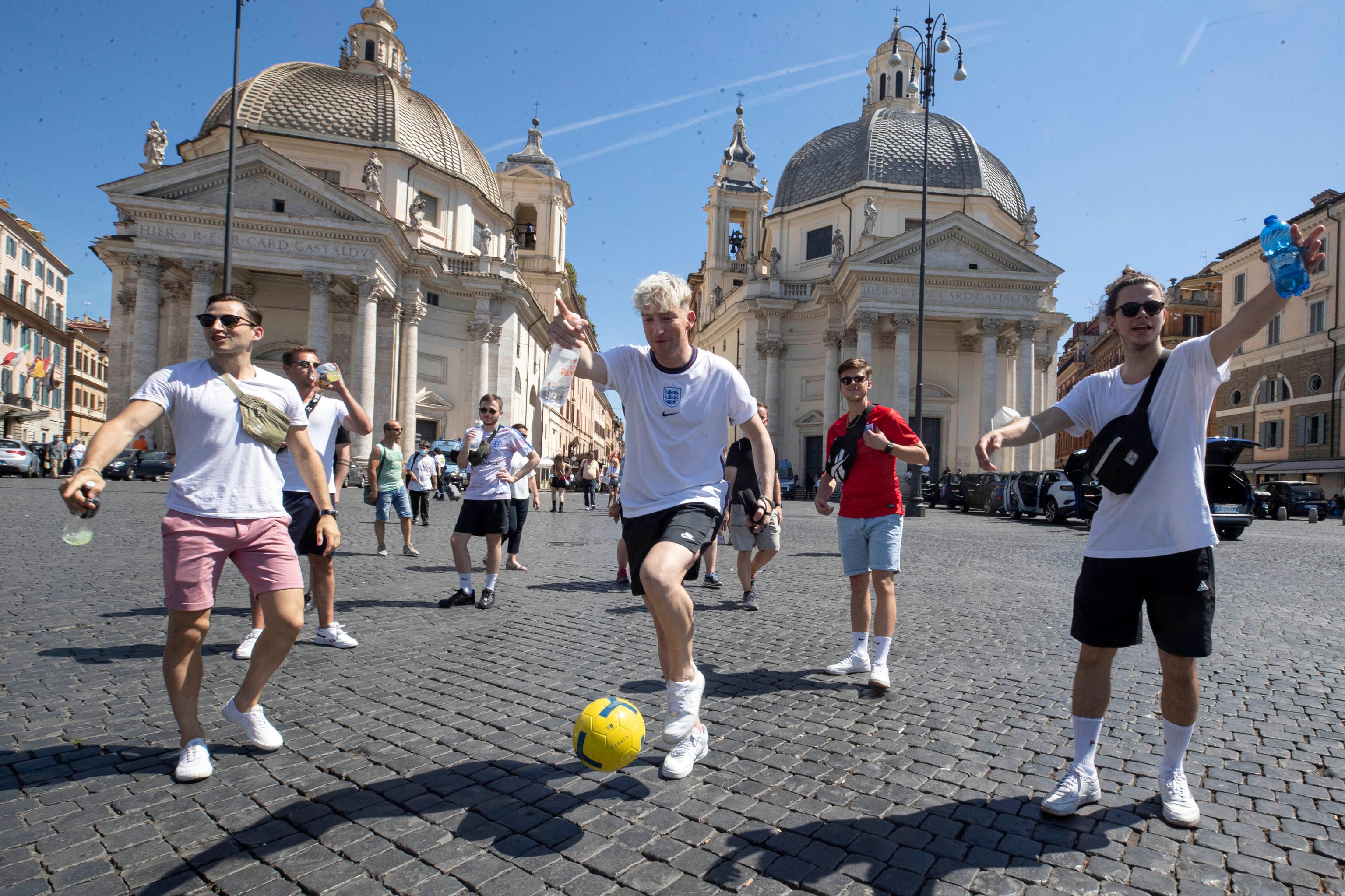 English fans in Rome’s Piazza del Popolo, ahead of the game versus Ukraine