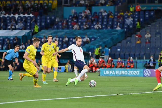 <p>Harry Kane scores England’s first goal</p>