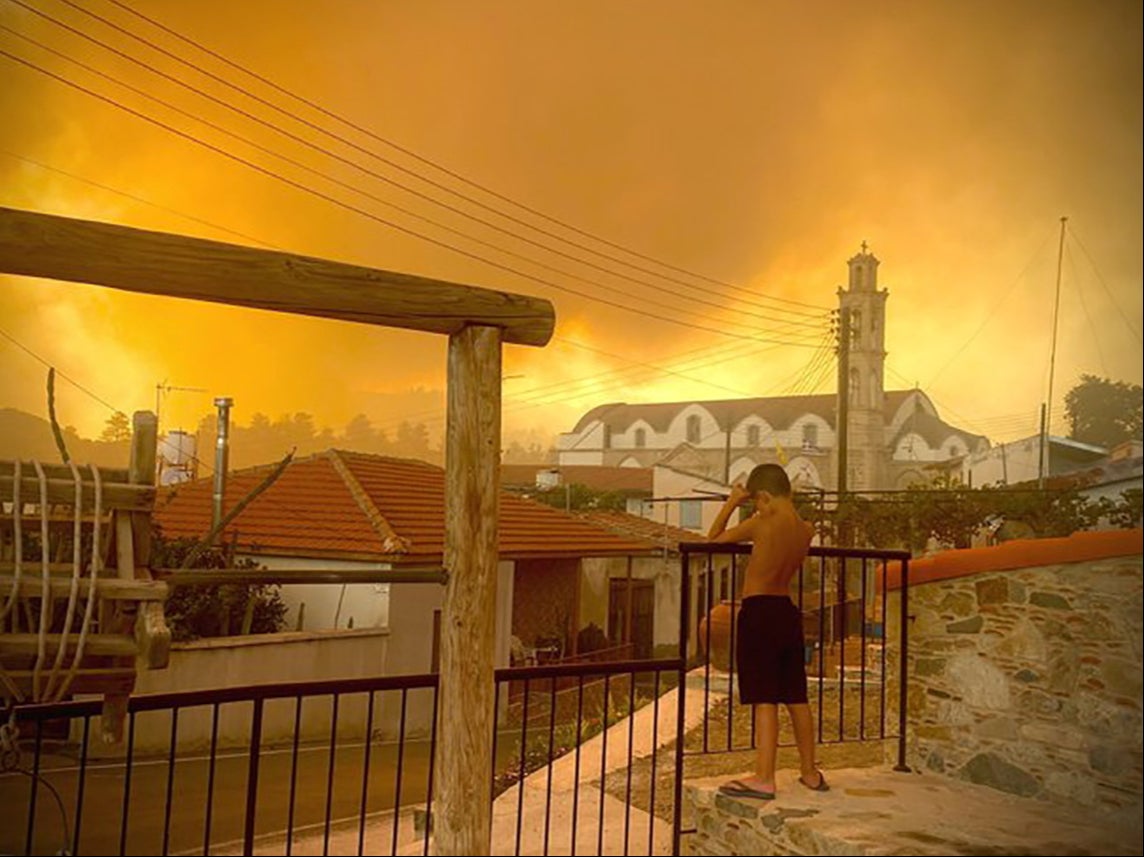 Smoke from the fire seen from Ora village in Larnaca, Cyprus