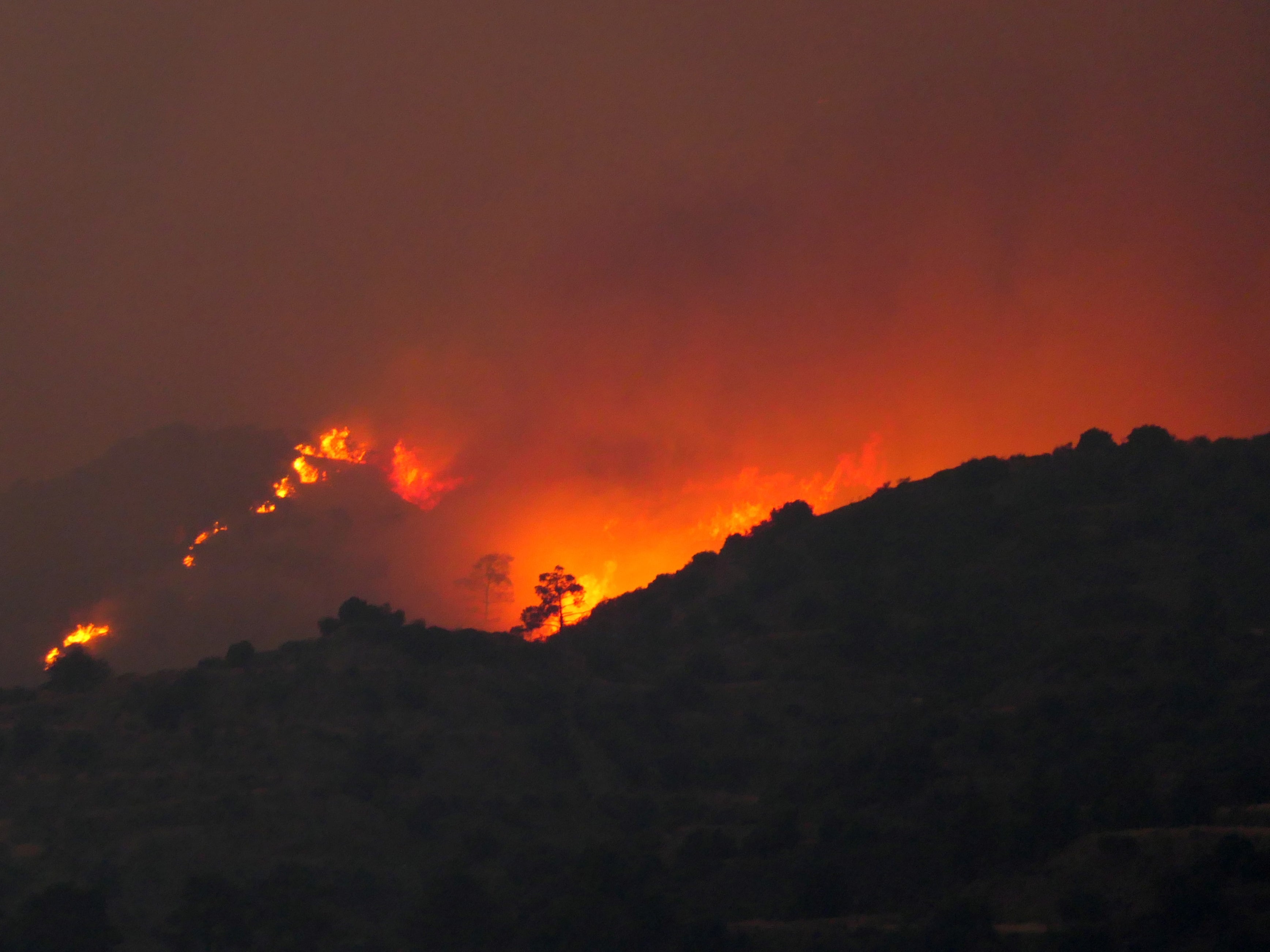 <p>A view of the forest fire on a mountain in the Larnaca region of Cyprus</p>