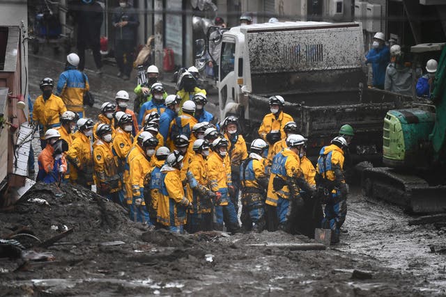 <p>Police at the scene of the landslide in Atami, Japan</p>