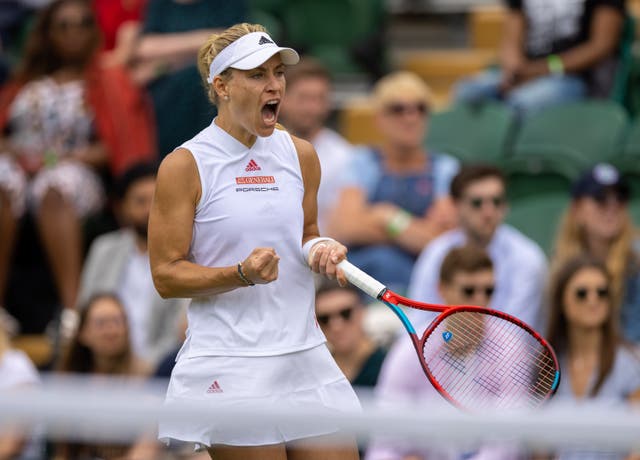 <p>Angelique Kerber celebrates her win at Wimbledon</p>