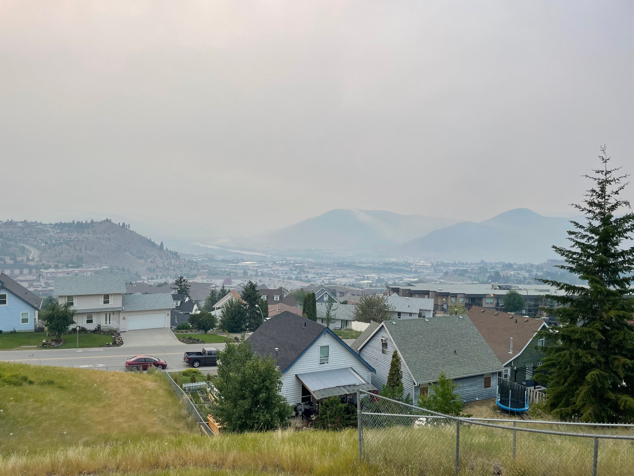 The city of Kamloops, the wildfire smoke is so thick the mountainous landscape is obscured by the haze, and the air quality has been deemed a “very high health risk”.