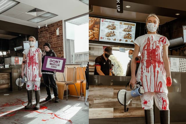 <p>Tash Peterson protesting animal abuse in a KFC in Melbourne</p>