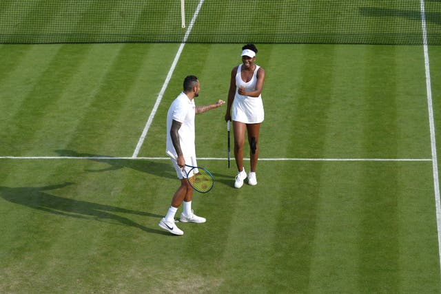 <p>Nick Kyrgios and Venus Williams in action</p>