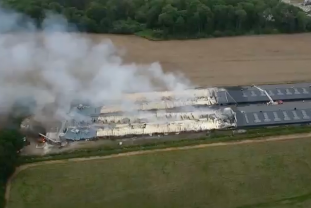 <p>Drone footage showing fire crews controlling the last of the fire</p>