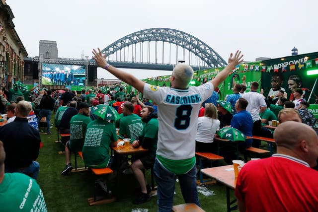 <p>Fans gather in Newcastle to watch England take on Ukraine in Euro 2020</p>