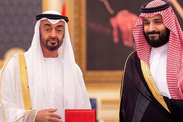 <p>UAE’s Mohammed bin Zayed, left, and the Saudi crown prince, Mohammed bin Salman</p>