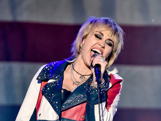 <p>Miley Cyrus performing earlier this year</p>