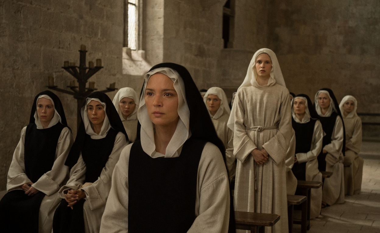 Sister Benedetta (Virginie Efira) has visions of Jesus on the cross that fuel her wildest erotic fantasies in Paul Verhoeven’s ‘Benedetta’