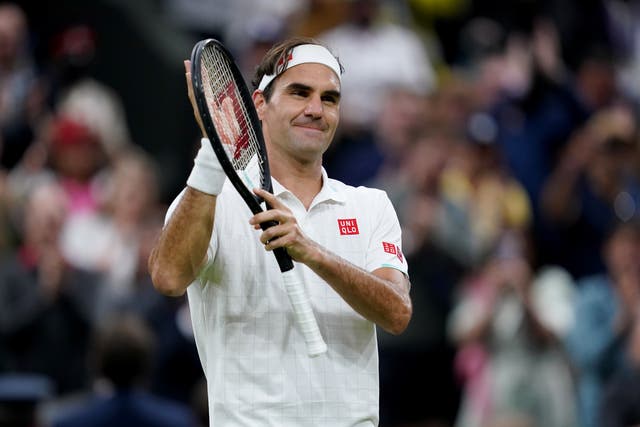 <p>Roger Federer celebrates his win against Lorenzo Sonego</p>