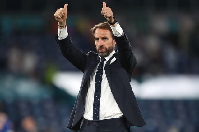 England manager Gareth Southgate thanks the fans following the quarter-final victory in Rome on Saturday night