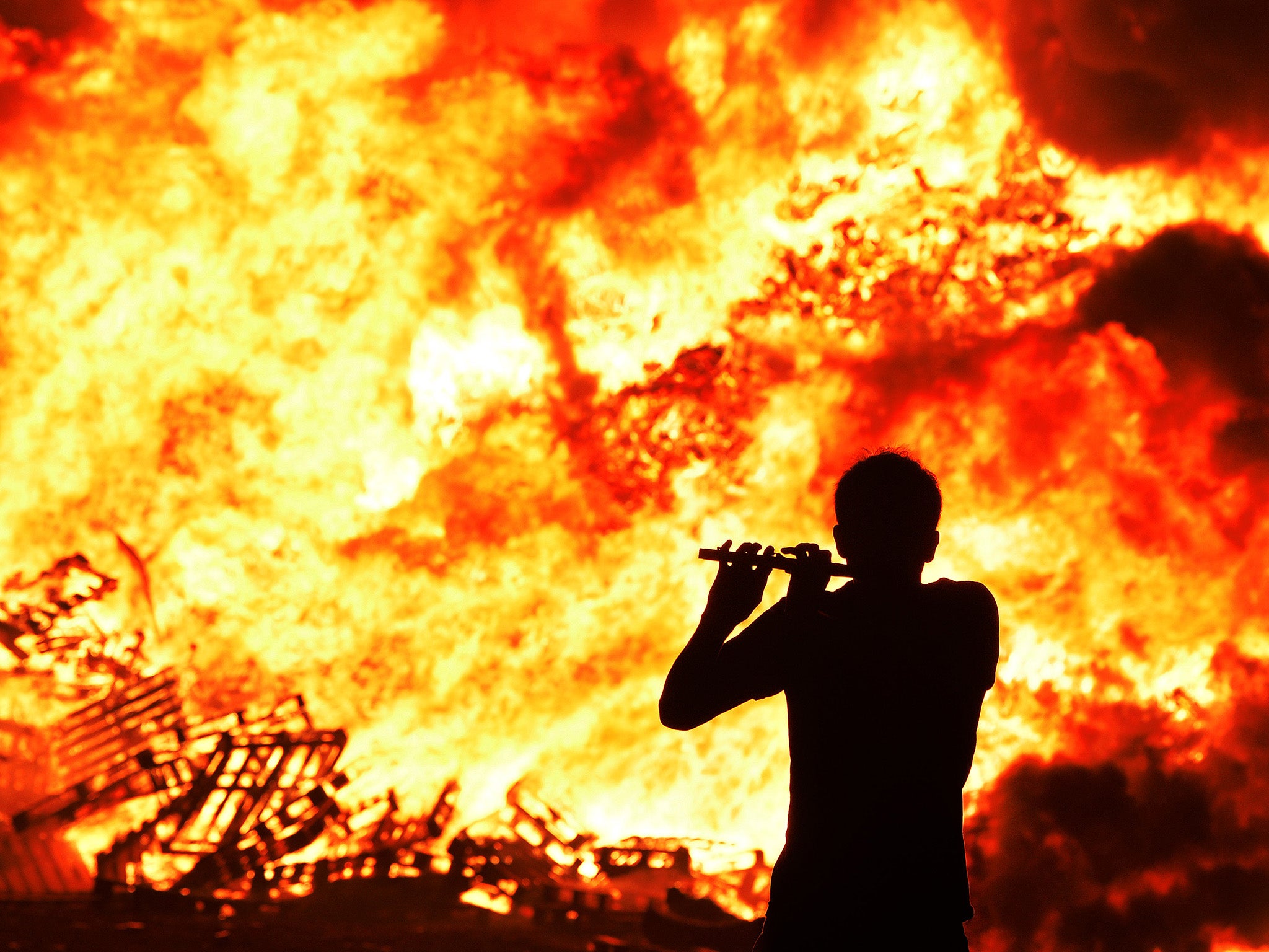 The 11th night bonfires are held every year ahead of parades to mark William of Orange’s victory in the Battle of the Boyne