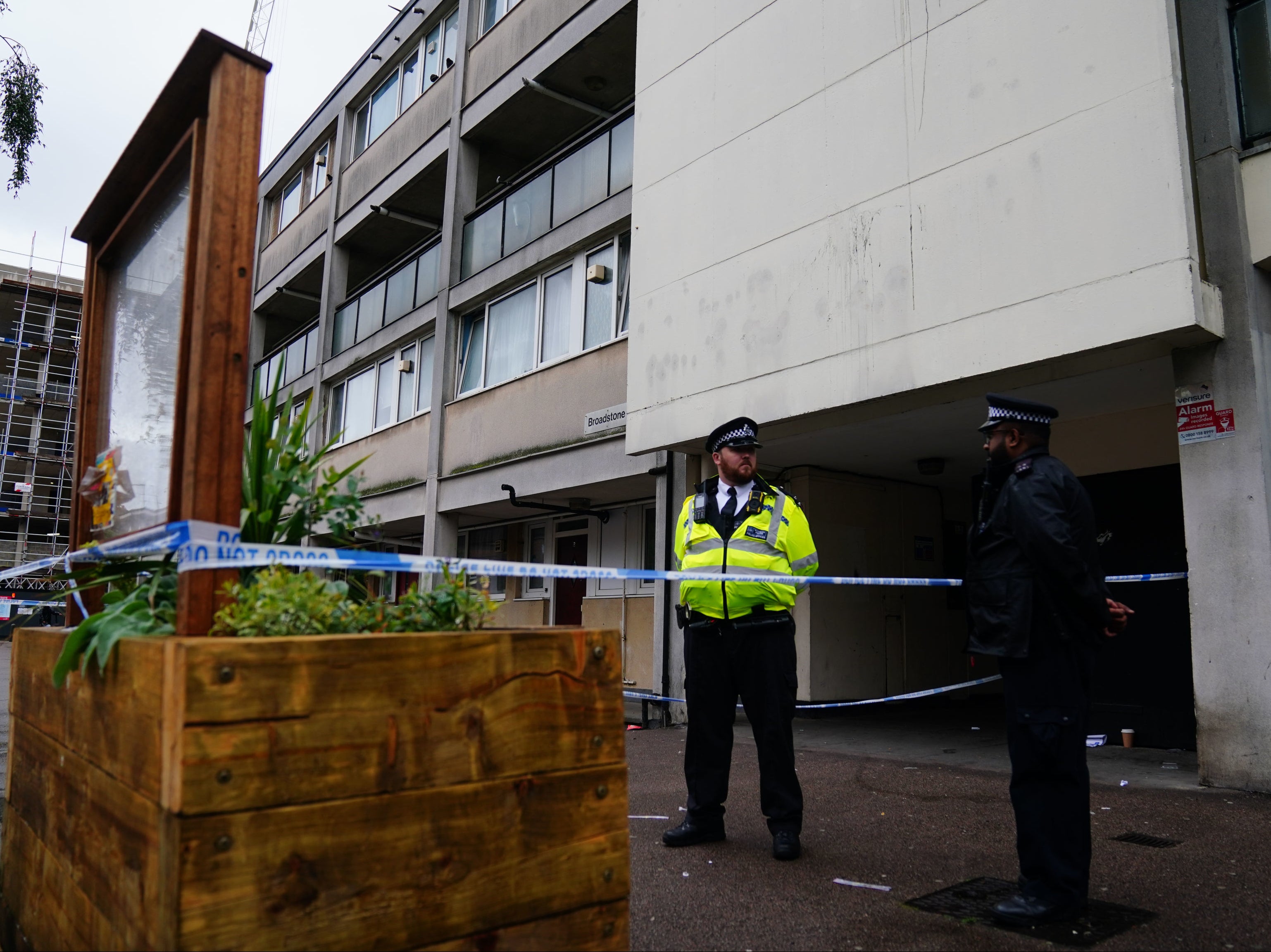 Police at the scene in Oval Place, Lambeth, south London, where a 16-year-old boy died after being stabbed on Monday evening
