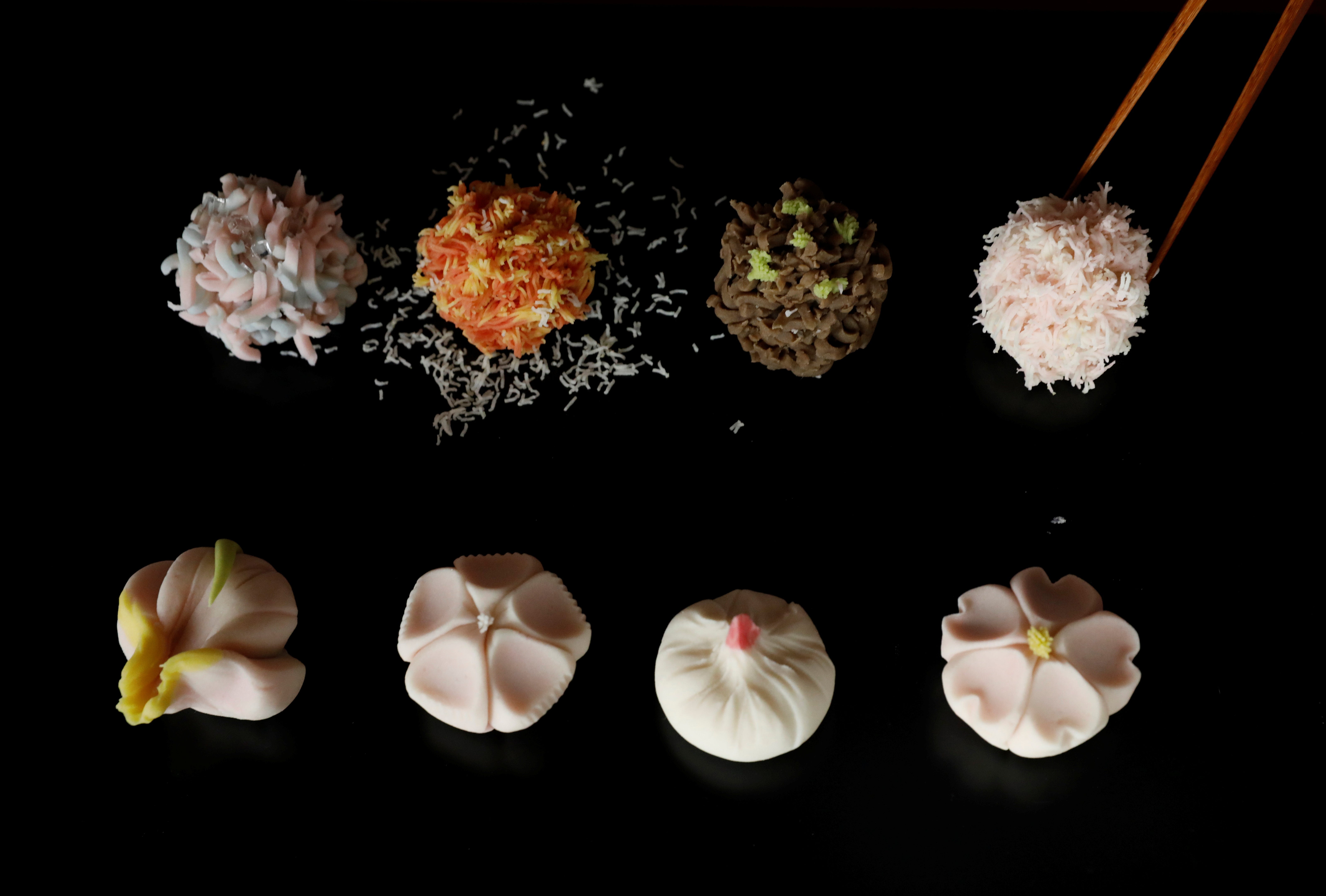 Chikara Mizukami, the owner of Ikko-An, makes Wagashi, a traditional Japanese sweet, at his Wagashi shop in Tokyo