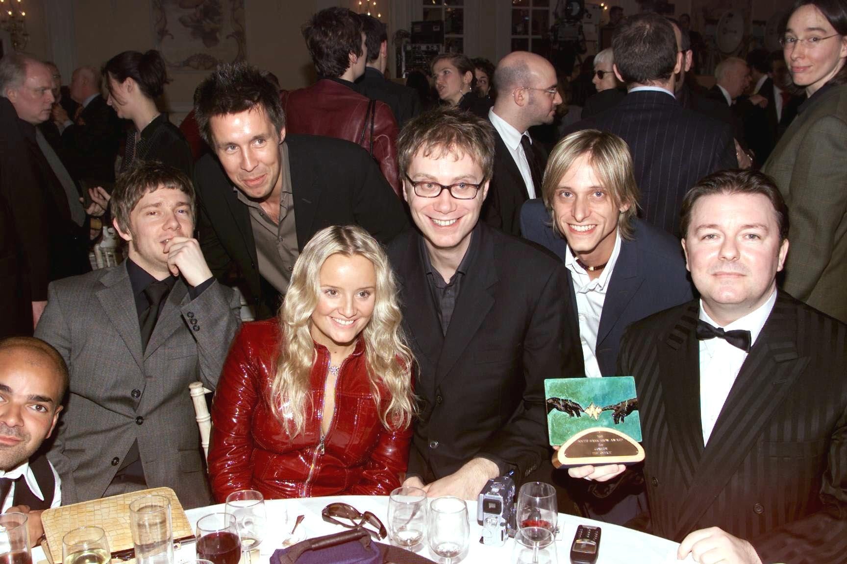 The cast of ‘The Office’ at the 2002 South Bank Show awards at London’s Savoy Hotel. Ricky Gervais holds the award for comedy of the year