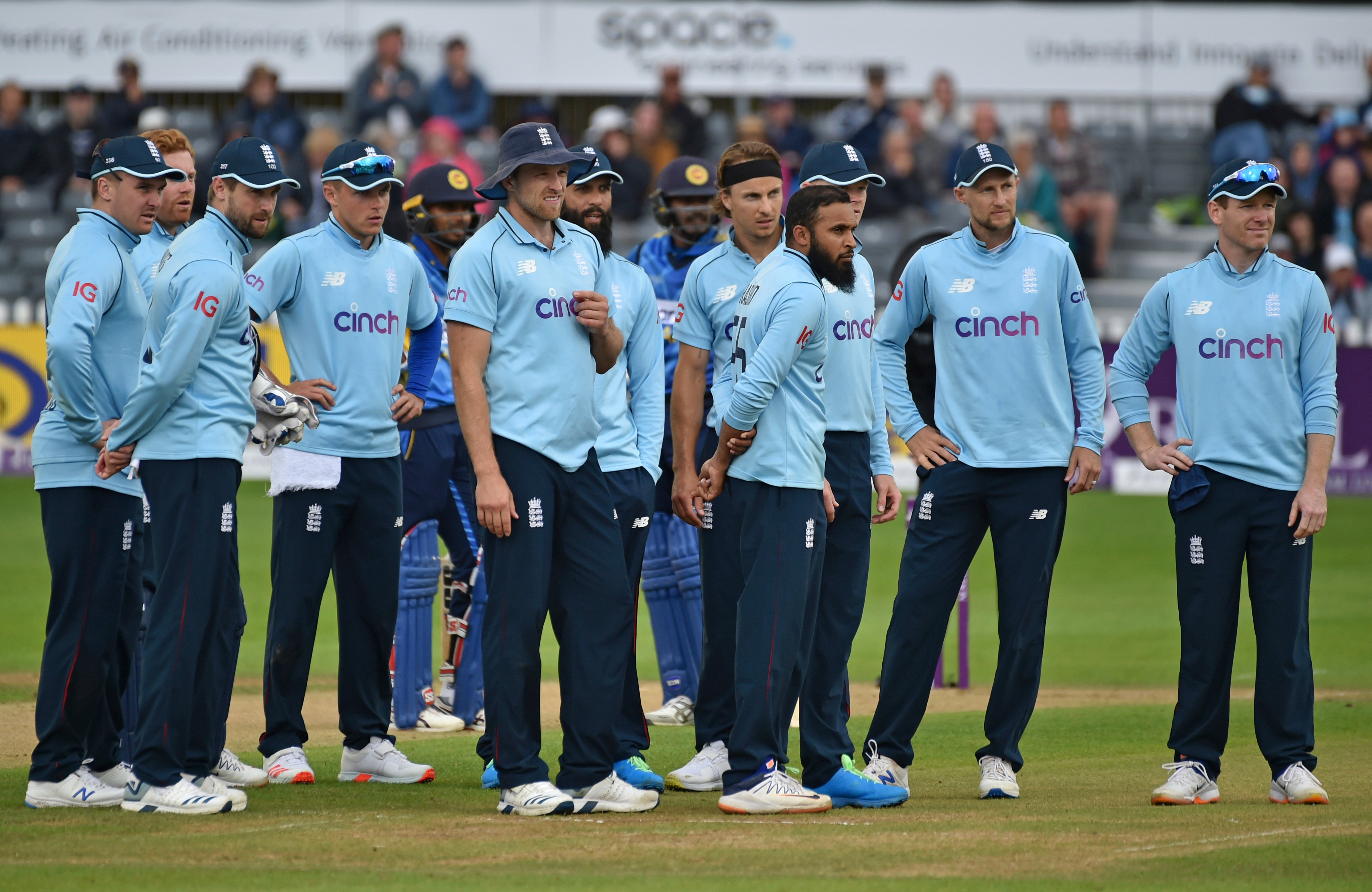 The England ODI squad on the pitch