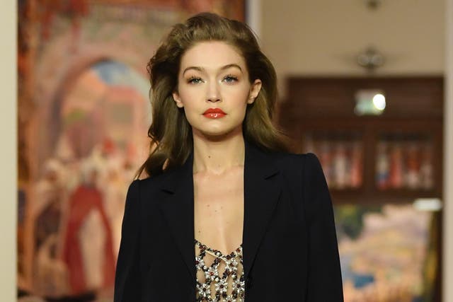 <p>Gigi Hadid walks the runway during the Lanvin show as part of Paris Fashion Week on 26 February 2020 in Paris, France</p>