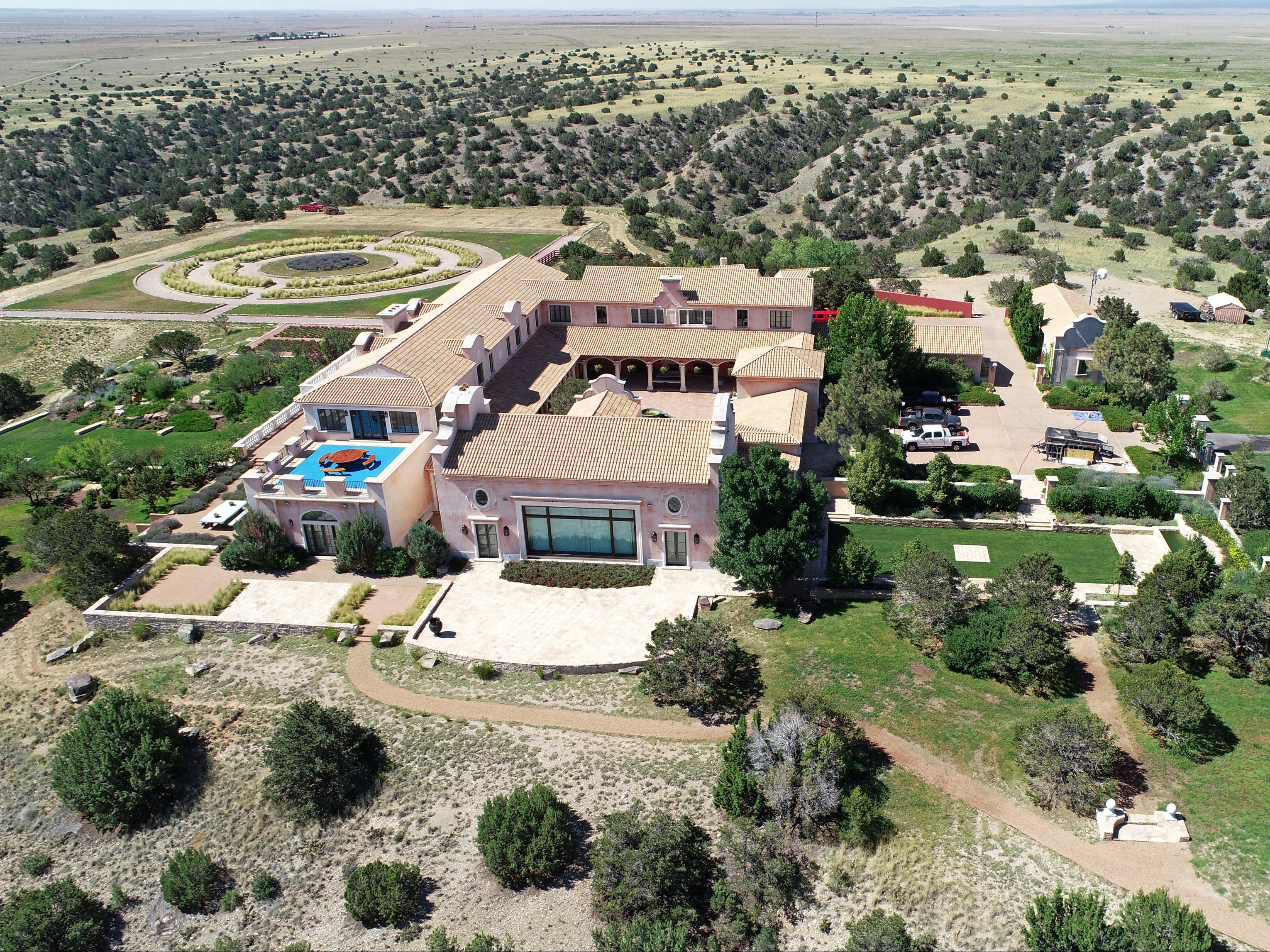 Zorro Ranch, one of the properties of financier Jeffrey Epstein, is seen in an aerial view near Stanley, New Mexico