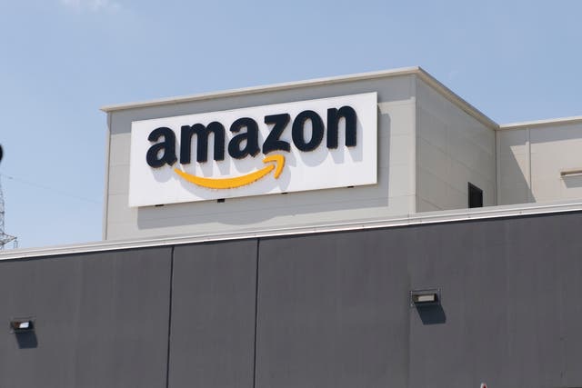 <p>The Amazon logo can be seen at a location in Torrazza Piemonte near Turin, Italy 3 June, 2021. The company’s median worker reportedly made less than $30,000 last year. </p>