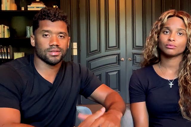 <p>Russell Wilson and Ciara pictured at home in June 2020.</p>