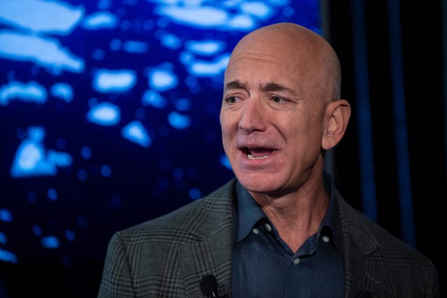 <p>File: Jeff Bezos speaks to the media on Amazon’s sustainability efforts on 19 September, 2019 in Washington</p>