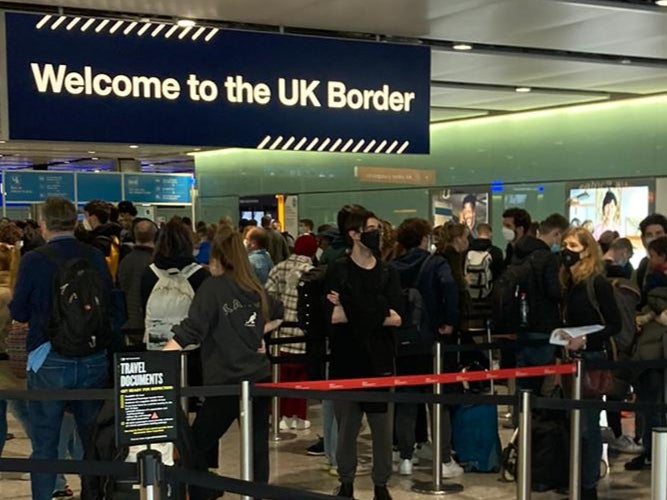 Line of duty: Arriving passengers queuing at Heathrow