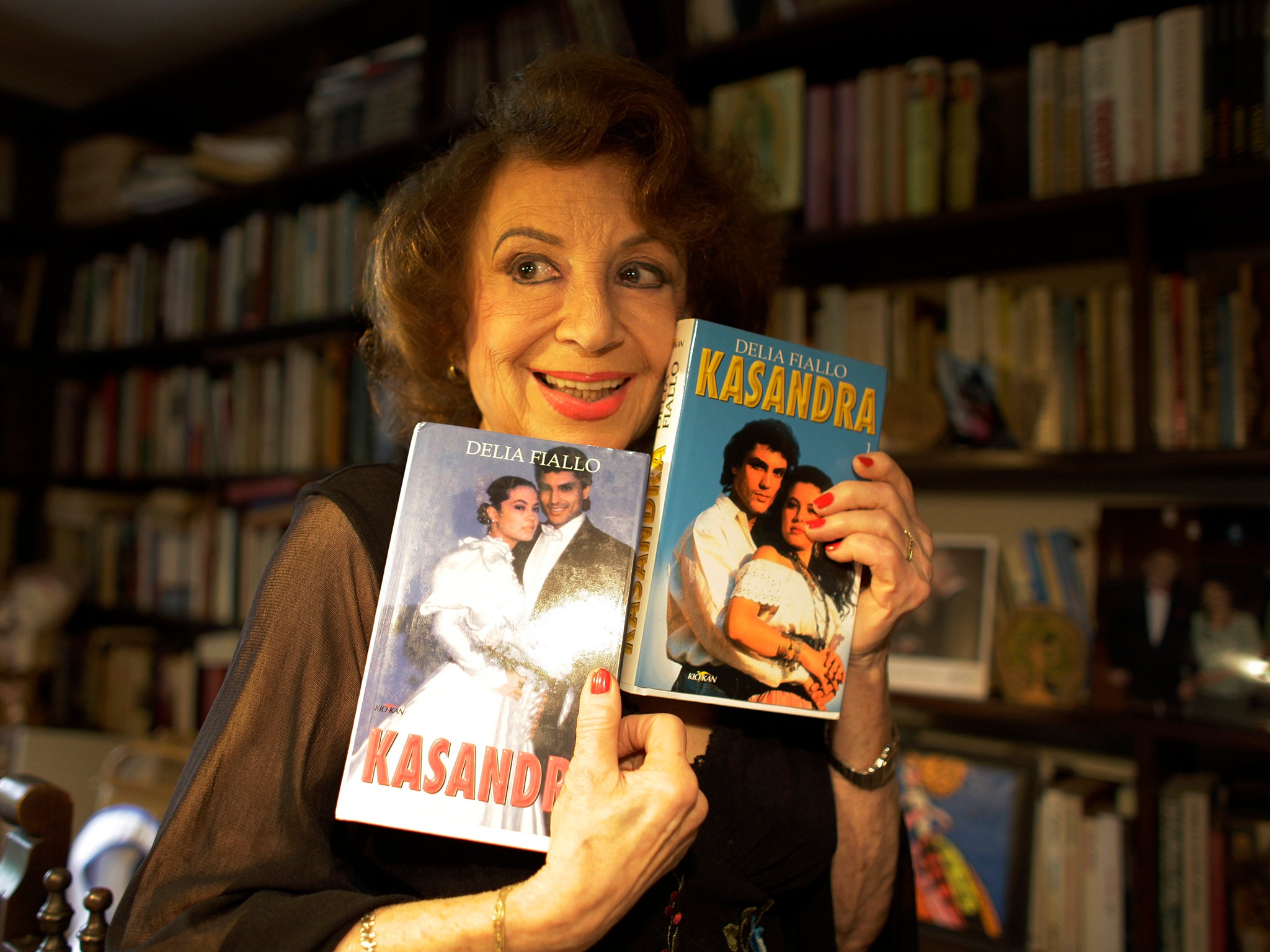The writer with book versions of her show, ‘Kassandra’, which was broadcast in 128 countries