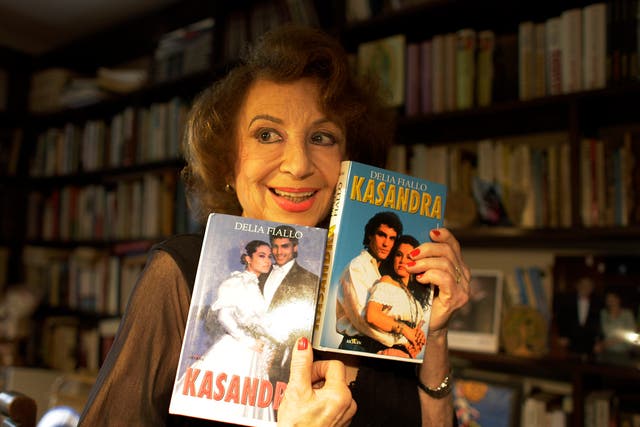 <p>The writer with book versions of her show, ‘Kassandra’, which was broadcast in 128 countries</p>