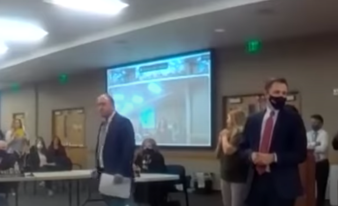 Anti-mask protesters took over a school board district meeting in Utah, shouting “no more masks”.