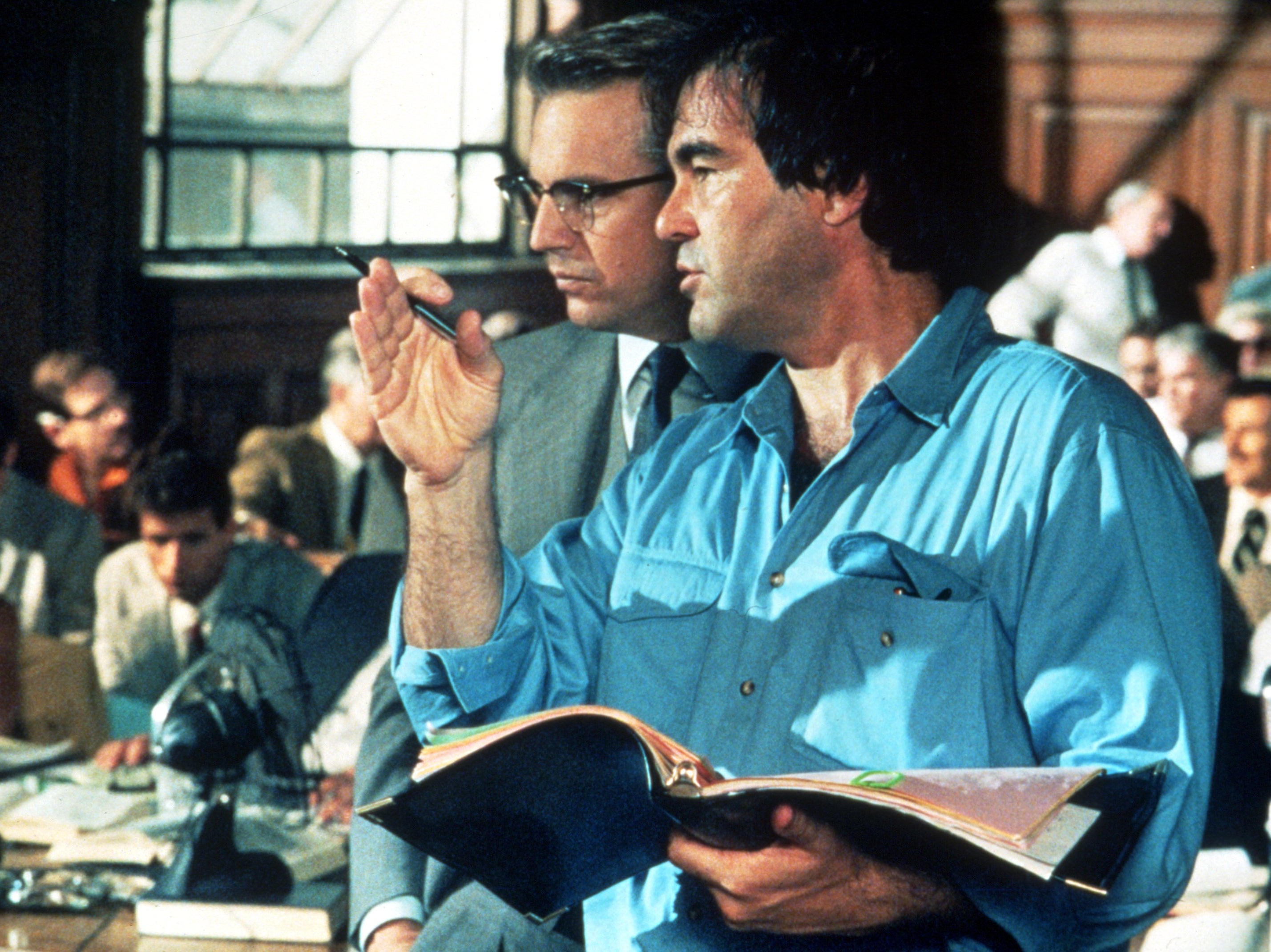 Kevin Costner on the set of ‘JFK’ with Oliver Stone, who was both praised and ridiculed when the film came out