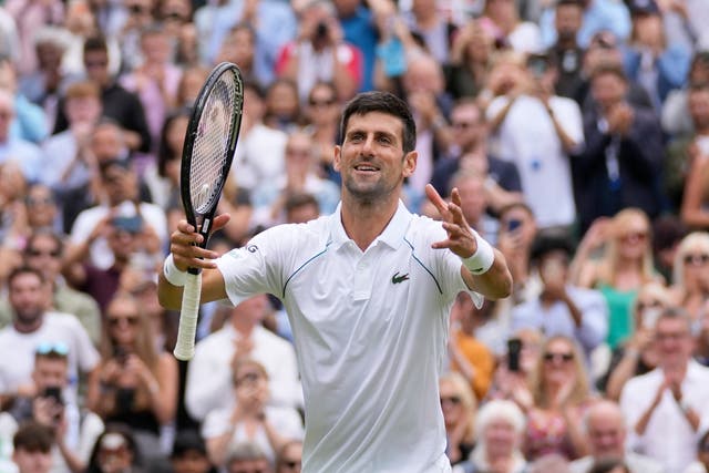 <p>Novak Djokovic celebrates his victory</p>