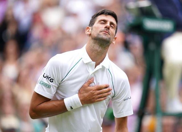 <p>Novak Djokovic reacts after winning</p>