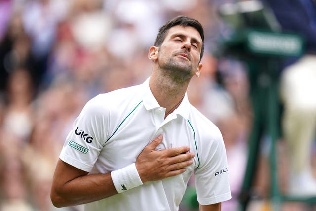 <p>Novak Djokovic reacts after winning</p>