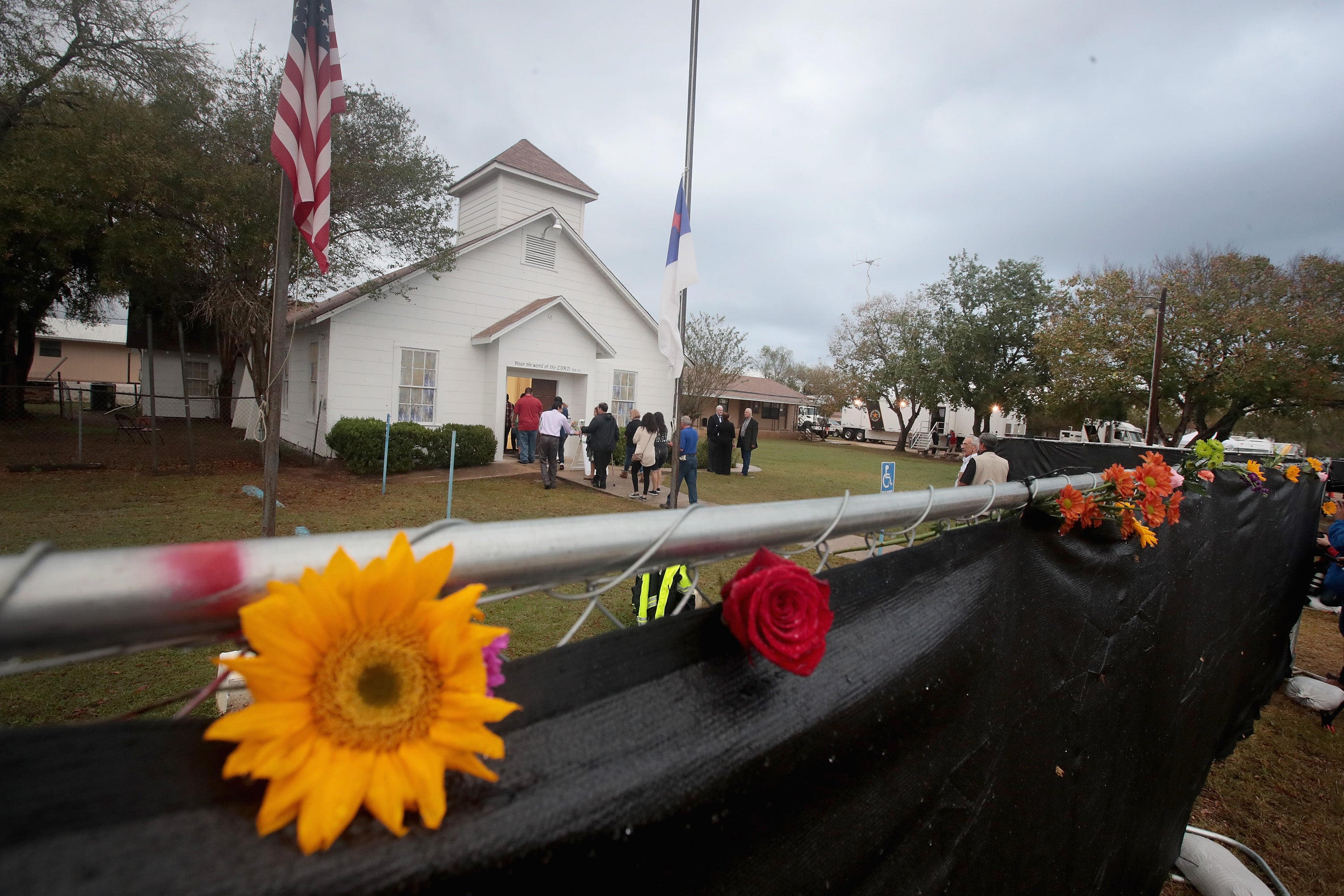 Visitors tour the First Baptist Church of Sutherland Springs after it was turned into a memorial to honor those who died on 12 November, 2017 in Sutherland Springs, Texas.