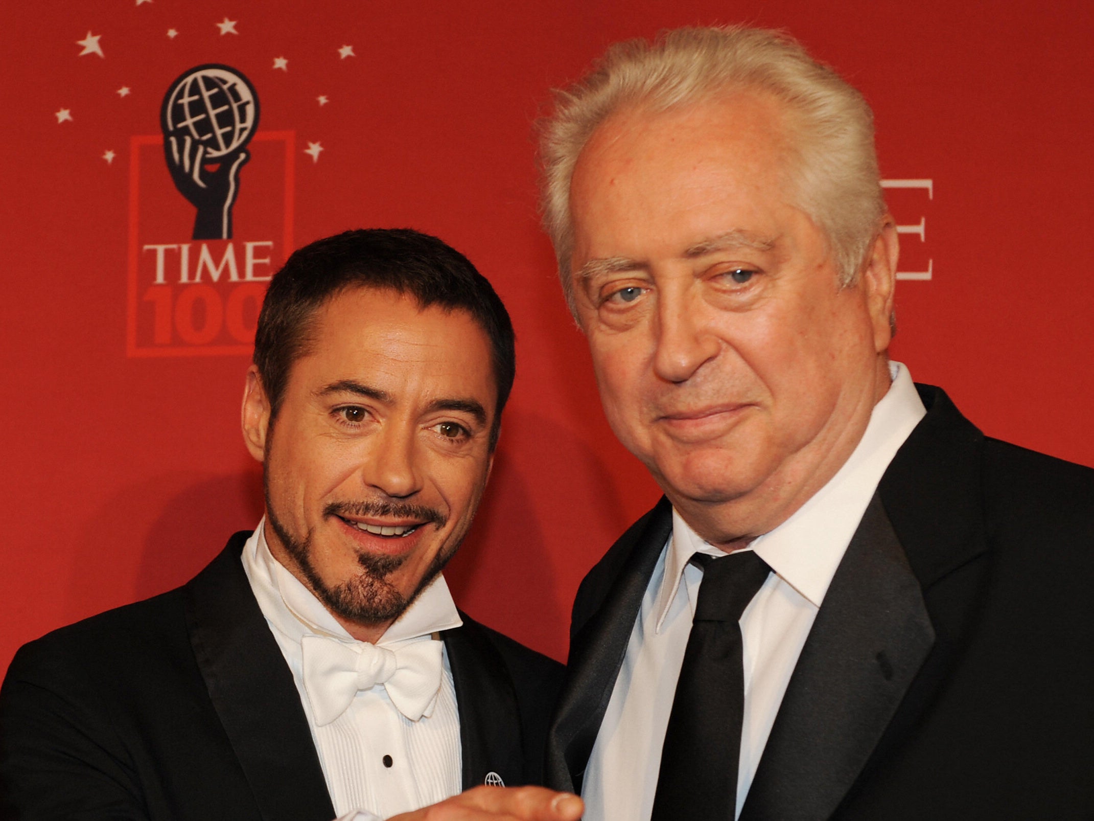 Actor Robert Downey Jr and his father Robert Downey Sr at Time Magazine’s 100 Most Influential People in the World dinner on 8 May 2008 in New York