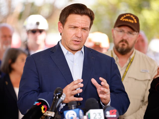 <p>Florida Gov. Ron DeSantis speaks to the media about the 12-story Champlain Towers South condo building that partially collapsed on July 03, 2021 in Surfside, Florida.</p>