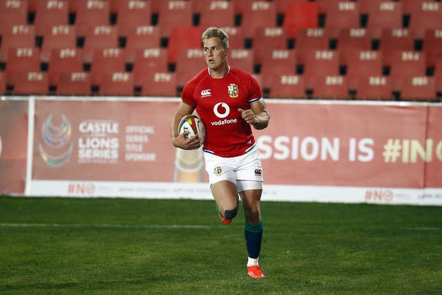 <p>Duhan van der Merwe scored a hat-trick of tries for the Lions against the Sharks</p>