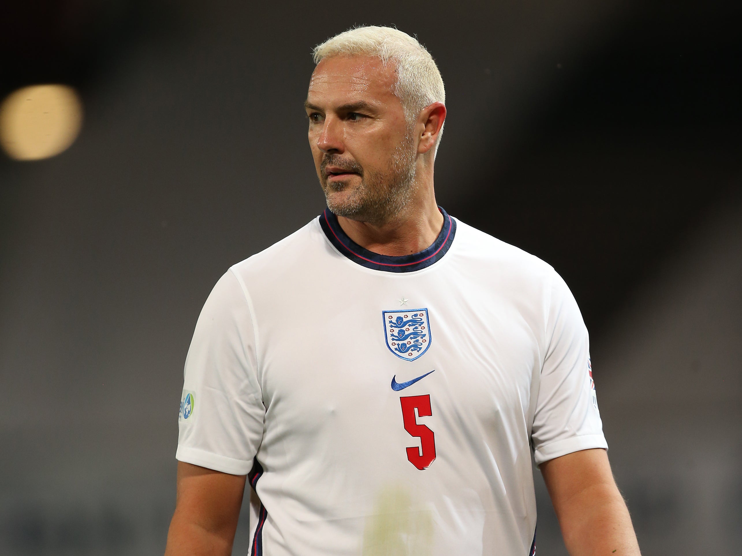 McGuinness playing for England at Soccer Aid 2020