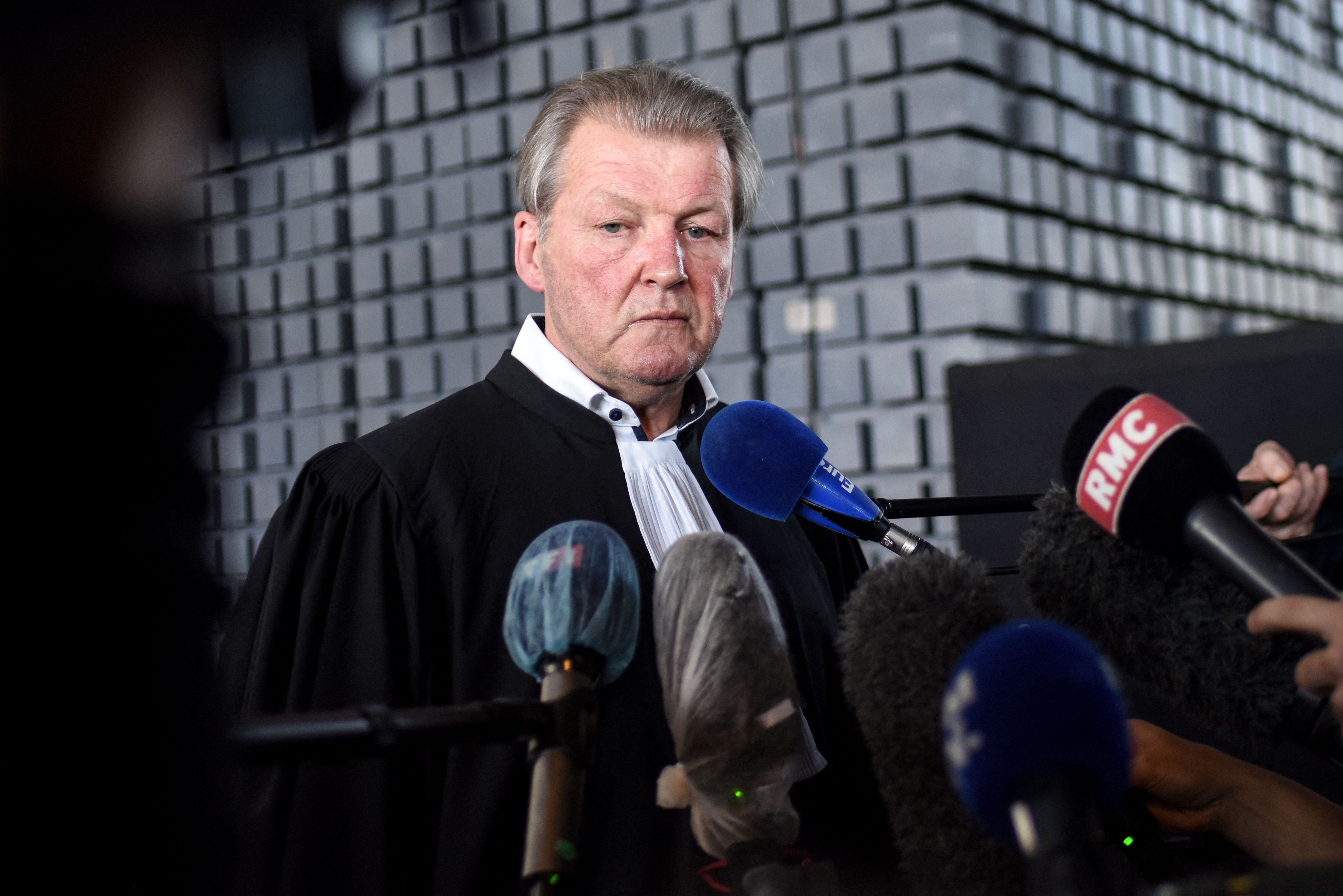 Patrick Larvor, lawyer of main accused Hubert Caouissin, talks to the press at Nantes’ courthouse, western France, on 7 July, 2021, during a break on the last day of the trial of the so-called “Troadec case” which started on 22 June, 2021. - The family members were killed on 16 February, 2017 in Orvault.