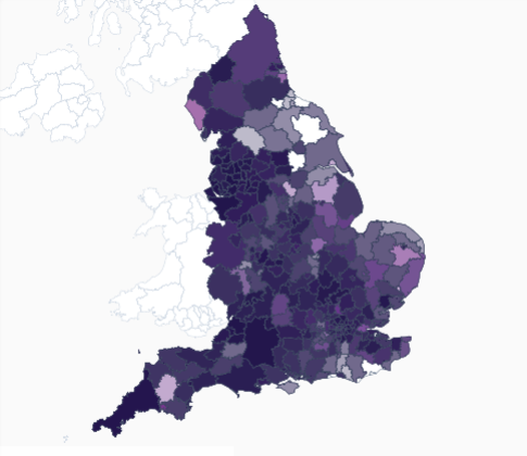 Proportion of Delta variant Covid cases across England as of 26 June