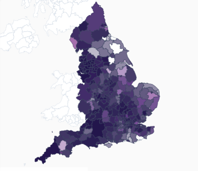 <p>Proportion of Delta variant Covid cases across England as of 26 June</p>