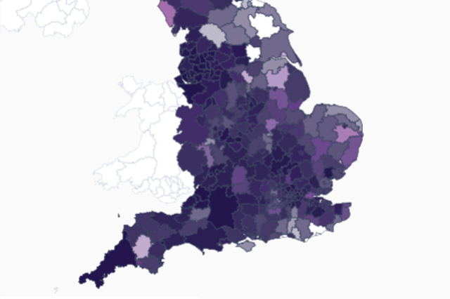<p>Proportion of Delta variant Covid cases across England as of 26 June</p>