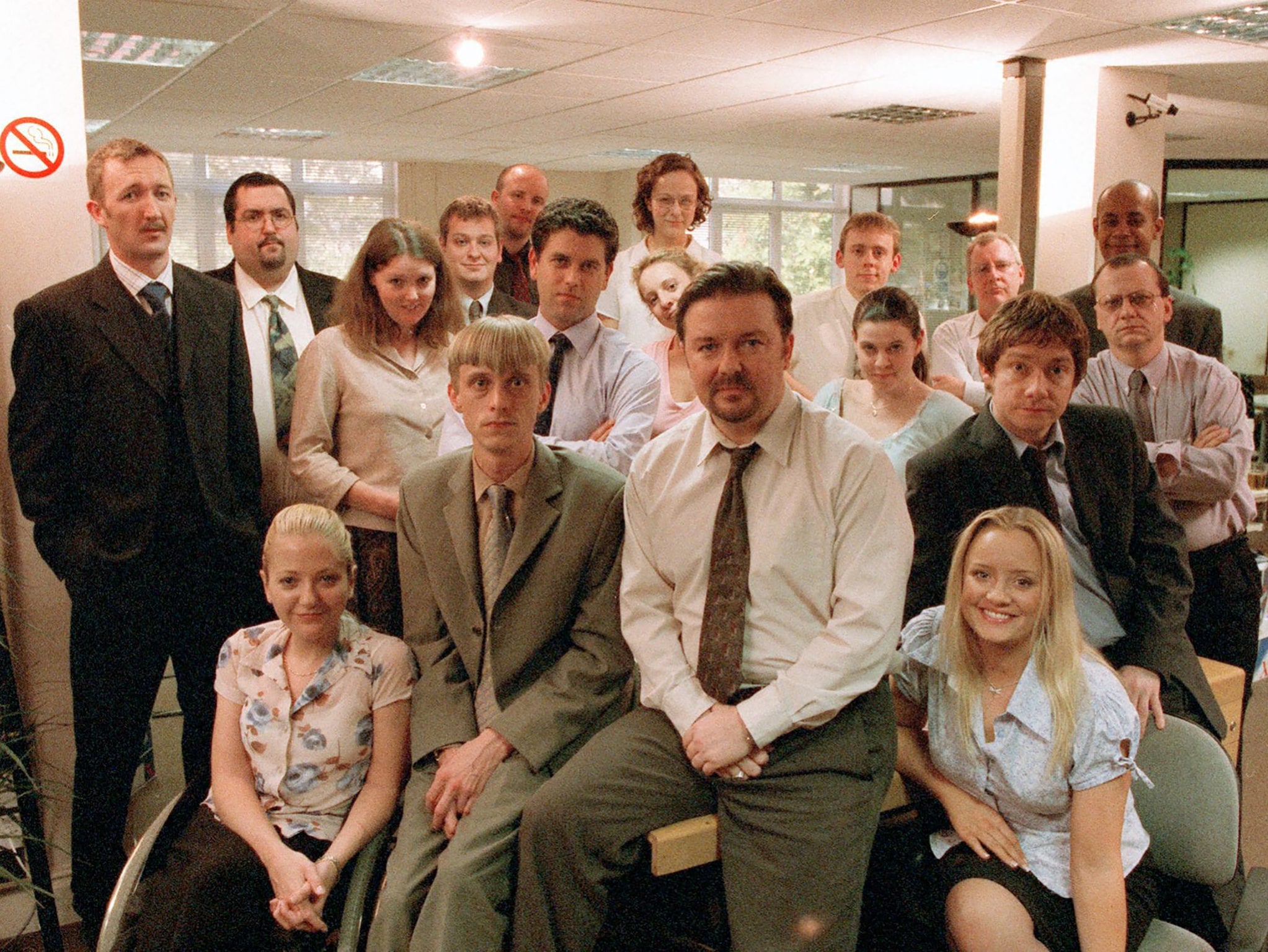 Ricky Gervais and the large ensemble cast of ‘The Office'