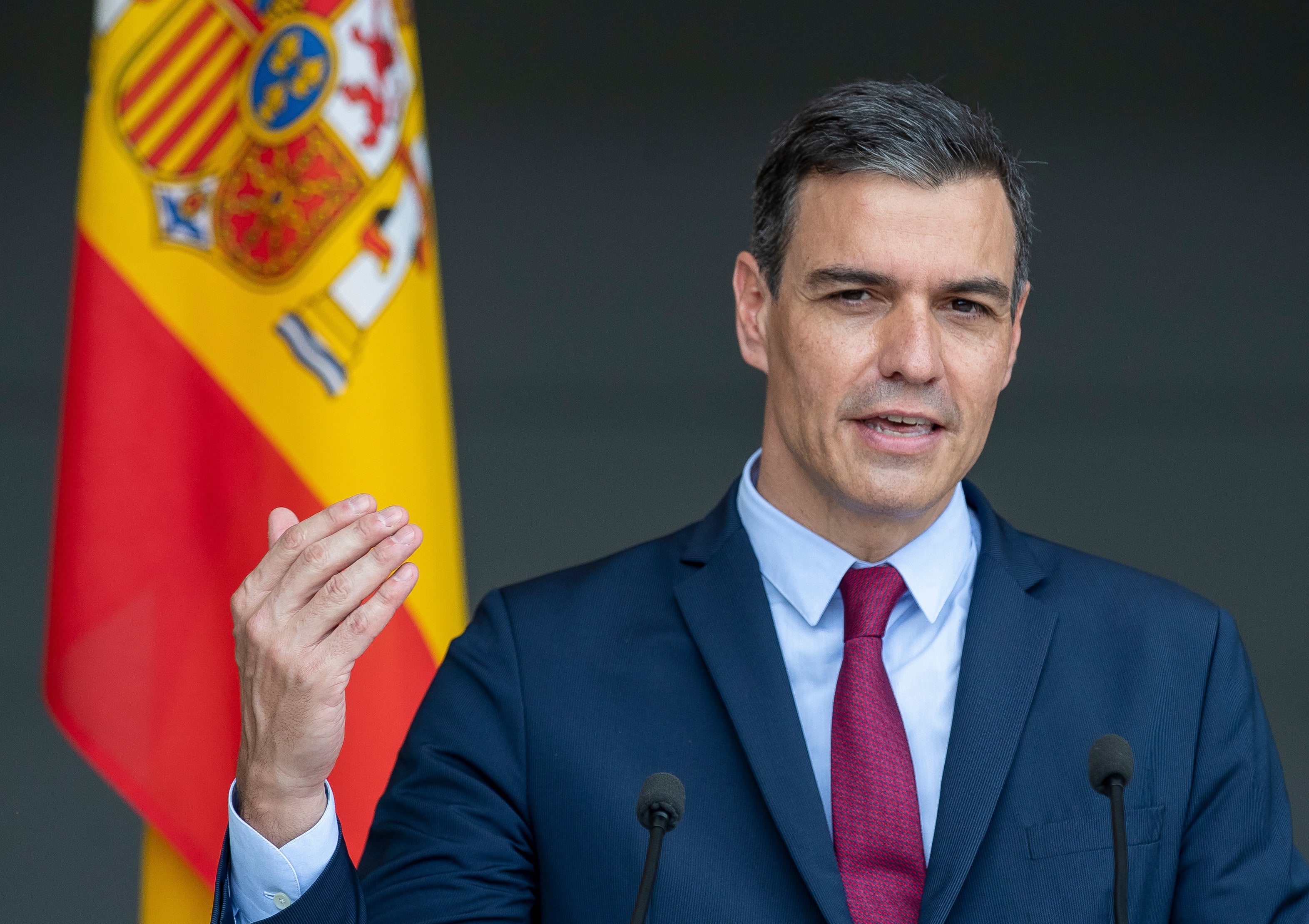 Spain's Prime Minister Pedro Sanchez answers questions during a meeting with the press