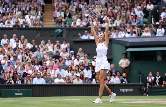 Karolina Pliskova celebrates victory against Aryna Sabalenka